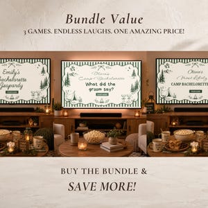 Camp Bachelorette Games Bundle Editable Canva Party Games Bachelorette Jeopardy Party Quiz Most Likely To Gender Swap What Did the Groom Say image 2