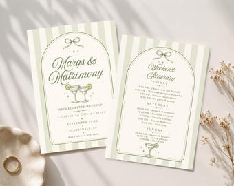 Margs & Matrimony Weekend Itinerary and Invitation Template Editable Canva Margarita Bachelorette Invite Girls Trip Schedule Printable