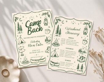 Camp Bach Invitation Itinerary Template Editable Canva Bachelorette Weekend Invite Cabin Girls Trip Schedule Camp Bachelorette
