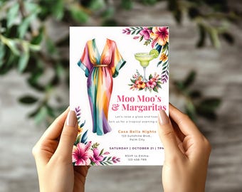 Moo Moo’s & Margaritas Ladies Night Invitation Editable Canva Mumu Party Invite Tropical Margarita Girls Night Template