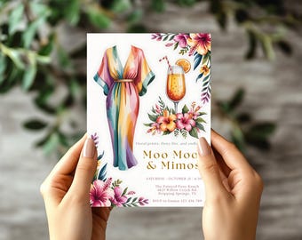 Moo Moo's und Mimosa Party Einladung Brunch Laden Ladies Night Brautparty Geburtstagsparty Bearbeitbare Canva Vorlage Digitaler Download