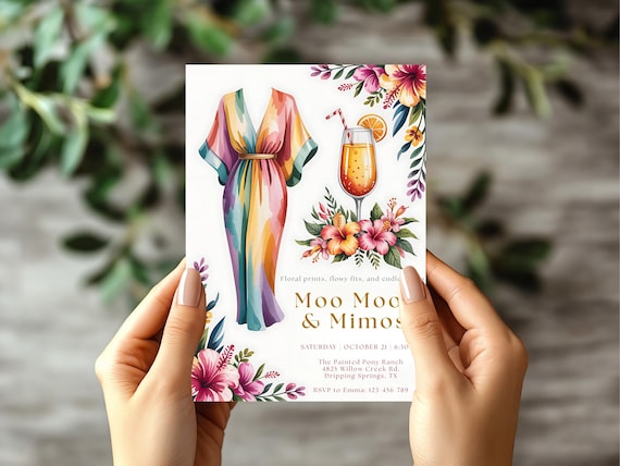 moo moo dress party invitations Moo Moo's and Mimosa Party Invitation Brunch Invite Ladies Night Bridal  Shower Birthday Party Editable Canva Template Digital Download