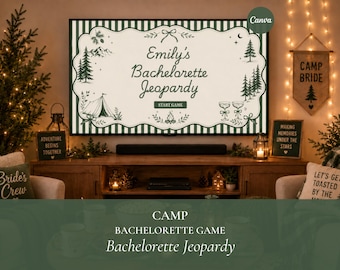 Camp Bachelorette Trivia Game Template Camping Themed Bridal Shower Game Editable Canva Cabin Bach Party Game Bundle
