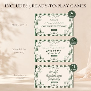 Camp Bachelorette Games Bundle Editable Canva Party Games Bachelorette Jeopardy Party Quiz Most Likely To Gender Swap What Did the Groom Say image 3