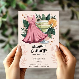 Mumus & Margs Invitation Girls’ Night Party Invite Bachelorette Party Digital Invitation Template Editable Pink Moo Moo&#39;s and Margaritas