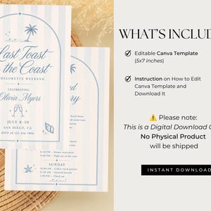 Last Toast on the Coast Bachelorette Invitation and Itinerary Template Beach Bach Weekend Invite Coastal Canva Girls Trip Schedule image 8
