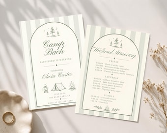 Camp Bachelorette Invitation Weekend Itinerary Editable Canva Template Cabin Bach Invite Girls Trip Schedule