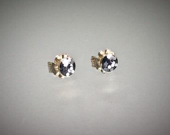 Sterling bauble earrings with large metal flake silver bling resin