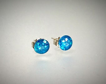 Large  Turquoise Metal Flake Resin Post Earrings