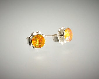 Sterling silver bauble stud earrings in large metal yellow resin