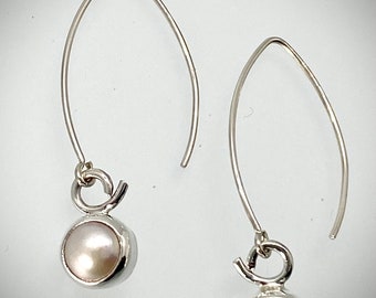 Sterling Tiny Pearl Earrings on Large Earwires