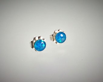 Sterling silver bauble stud earrings in large metal  turquoise resin