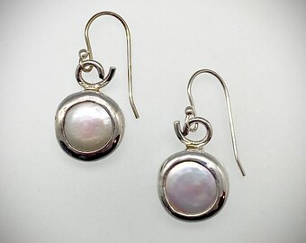 Sterling silver and freshwater coin pearl earrings
