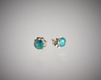 Sterling silver bauble stud earrings in large metal light turquoise resin
