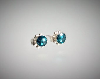 Sterling silver bauble stud earrings in large metal flake teal resin