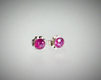 Sterling silver bauble stud earrings in large metal orchid resin