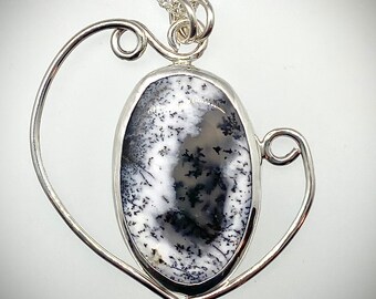 Sterling and Dendritic Agate Swirl Necklace