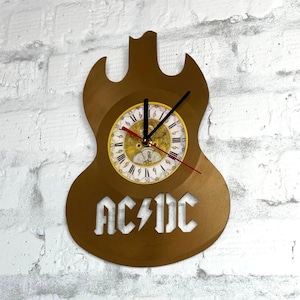 ACDC Gold Vinyl Record Clock, Rock Music Wall Decor, Gift for AC/DC Fan, Guitar Clock, Classic Rock Wall Art, Christmas Gifts For Husband