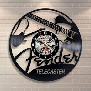 Fender Telecaster Christmas Gifts, Guitar Vinyl Record Clock, Guitarist Gift, Music Home Wall Art, Guitar Decor For Boys Bedroom
