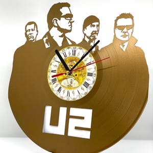 U2 Gold Vinyl Record Clock, Rock Music Band Wall Art, Music Enthusiast Gift, Vintage Home Decoration, Living Room Decor, Fathers Day Gifts