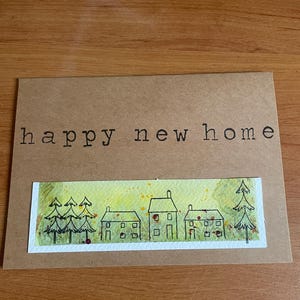 Tarjeta de felicitación única hecha a mano con acuarela y tinta, en blanco para su propio mensaje.