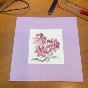 Tarjeta de felicitación única hecha a mano con acuarela y tinta, en blanco para su propio mensaje.