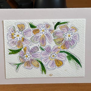 Tarjeta de felicitación única hecha a mano con acuarela y tinta, en blanco para su propio mensaje.