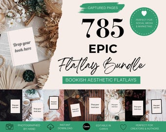 Book Flat Lay Canva Template | Instagram Mockup | Digital Download | Bookstagram