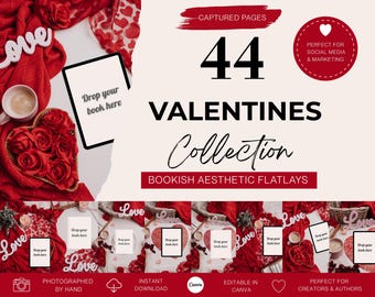 44 Valentines Bookish Flat Lay mockups | Instagram| Digital Download for Authors, Bloggers & Bookstagram|