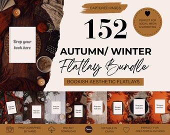 Canva Book Flat Lay Template | Autumn Winter Bundle (Digital Download)