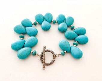 Turquoise Colored Statement Bracelet || Large Sterling Toggle Clasp