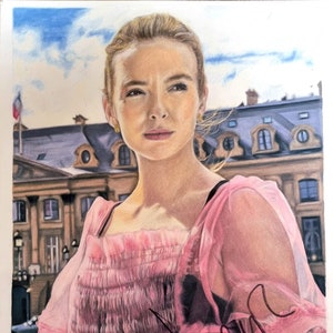 Dibujo de Villanelle firmado por Jodie Comer - Impresión artística tamaño A4