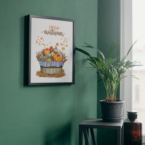 Póster de otoño, temporada de otoño, póster de pared acogedor, imprimible de Hola otoño, póster de otoño, impresiones de otoño