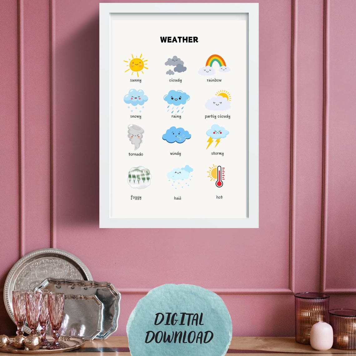 Kids Weather Chart Poster – Homeschool Learning, Educational Print ...
