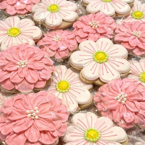 Flower Cookies Set | Custom Color Floral Sugar Cookies | Decorated Spring Cookies | Birthday, Bridal Shower, Baby Shower Cookies | 1 Dozen