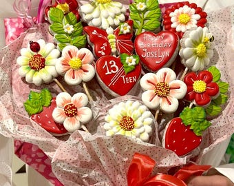 Cookie Flower Bouquet | Edible Cookie Flowers | Sugar Cookie Gift Arrangement | Custom Cookie Bouquet