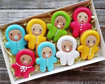 MINI lindas galletas para baby shower / Galletas de azúcar personalizadas para baby shower / Galletas para bebé como recuerdo de fiesta / Una docena