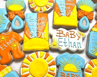 Galletas para baby shower de niño / Galletas de azúcar personalizadas para baby shower / Recuerdos de fiesta personalizados / Una docena