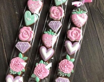 Mini Cookie Set | Heart Rose Strawberry Sugar Cookies | Sweet Gift Favor, Mini Sugar Cookie Favor | Romantic Cookie Gift Set, Party, Wedding