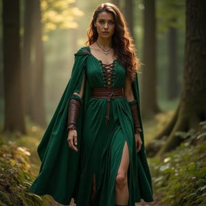 Green Medieval Dress with Cape, Vikings Lace-up Corset, Women&#39;s Fantasy Outfit, Renaissance LARP Cosplay Outfit, Forest Bohemian Costume