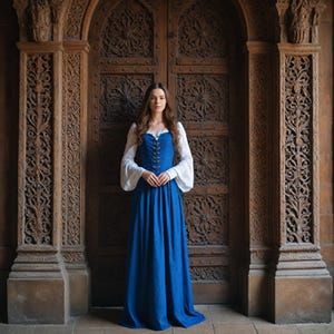 Medieval Renaissance Gown, Women&#39;s Lace-Up Bodice Dress, Historical Fantasy Costume, LARP Peasant Dress, Long Sleeve Fairytale Outfit