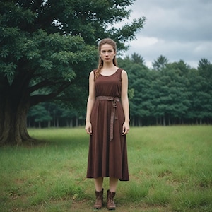 Rustic Brown Sleeveless Midi Dress | Minimalist Medieval Tunic For Her | Women Renaissance Knee Length Tunic | Perfect For Cosplay
