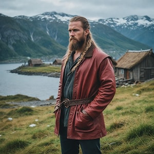 Viking Leather Jacket, Vintage Genuine Leather Jacket, Distressed Jacket For Men&#39;s, Medieval Costume Jacket, Wine Red Custom Leather Jacket