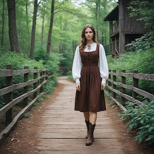 Rustic Brown Medieval Dress | Renaissance Cottagecore Outfit For Her | Vintage Style Festival Outfit | Renfair Inspired Midi Dress