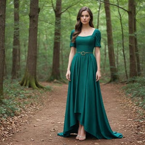 Emerald Green Medieval Dress | Renaissance Dress Square Neckline | Renfair Maxi Dress With Short Puff Sleeves | Perfect For Festivals