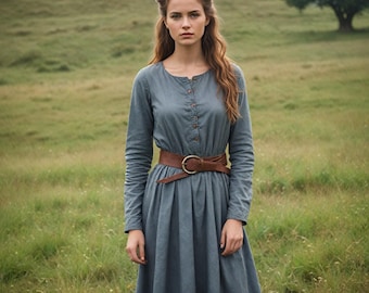 Gray Viking Dress | Minimalist Historical Women Dress | Rustic Renaissance Festival Outfit | Norse-Inspired Tunic For Her | Medieval Costume