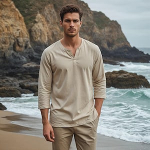 Viking Beige Tunika für Herren | Mittelalterliche inspirierte Tunika für Ihn | Renaissance Jahrmarktskostüm | Minimalistisches Cosplay Halloween Kostüm