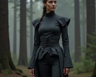 Dark Medieval Dress, Warrior Outfit For Her, Gothic Women's Fashion, Lace-up Fantasy Costume, Elegant Women's Apparel, Forest LARP Outfit
