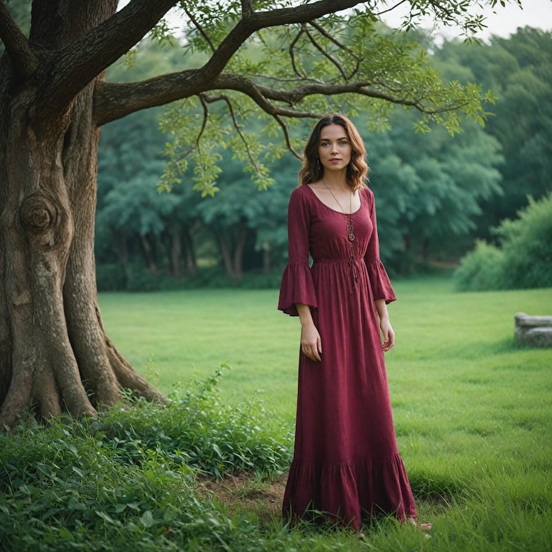 LONG DRESS WITH GATHERED BELL SLEEVE LETTERS FROM A VINEYARD