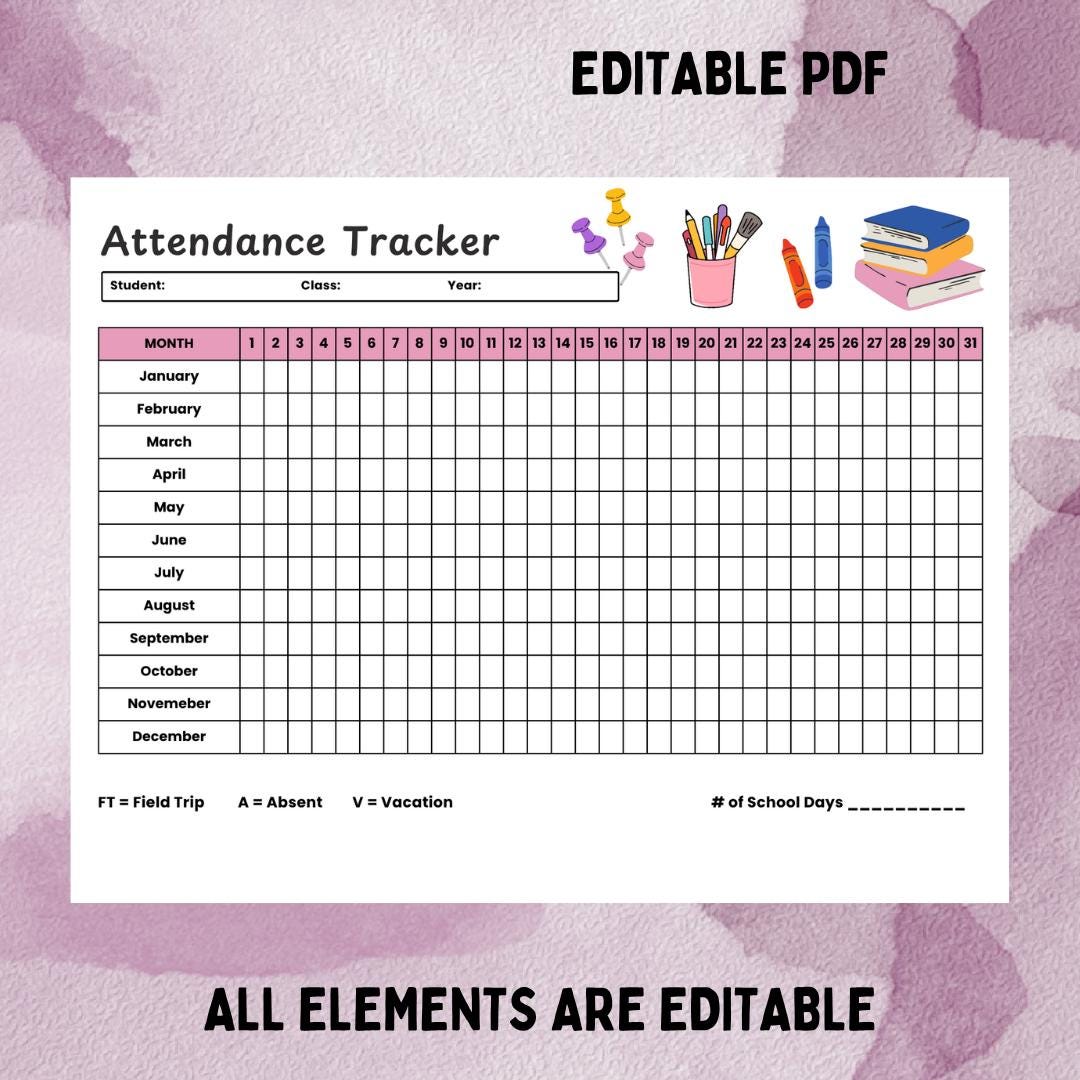 Printable Attendance Tracker Editable Class Attendance Sheet For printable-attendance-tracker-editable-class-attendance-sheet-for